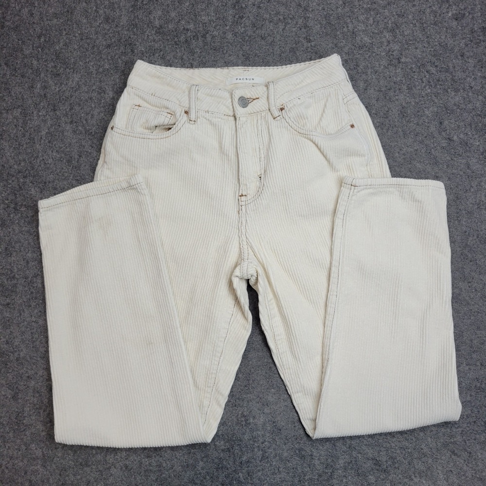 PacSun Jeans Womens 24 Ivory Mom Corduroy 5 Pocket Design Straight Leg Outdoor - Picture 3 of 14